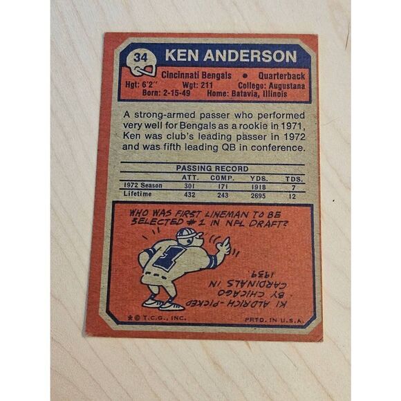 2 - 1973 Topps #34 Ken Anderson (
Rookie Card Hall Of Fame- MISPRINT - Picture 5 of 5